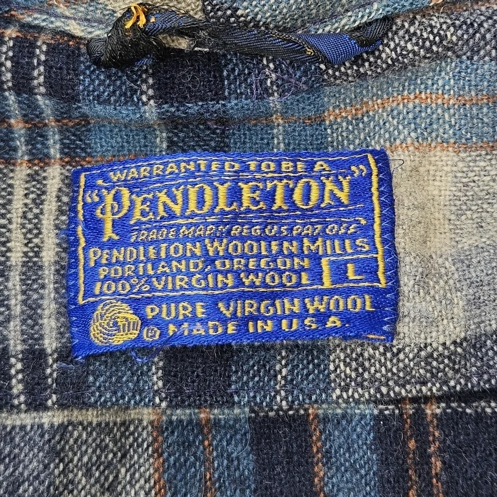 Vintage 60s Pendleton Made In USA Blue Tartan Plaid Virgin Wool Robe Mens Large